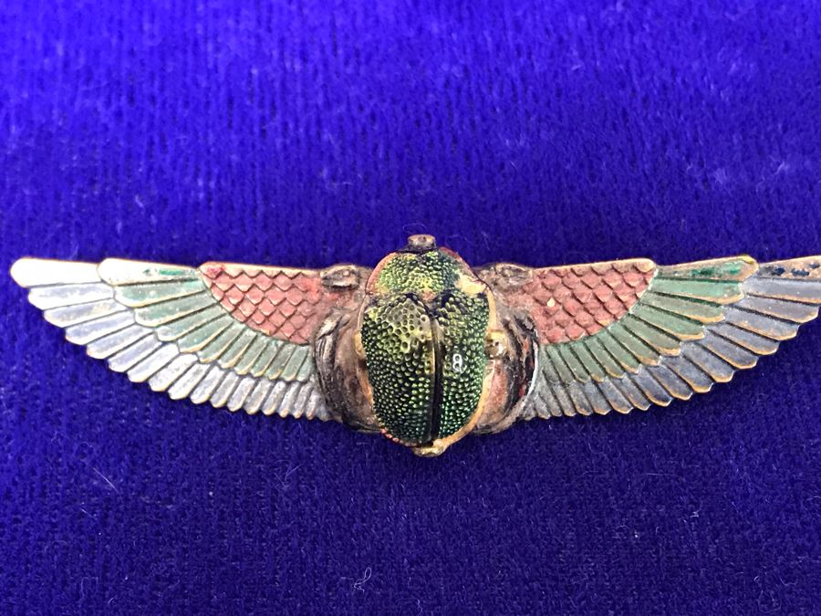 Vintage Egyptian Revival Real Scarab Beetle Brooch Pin [Photo 3]