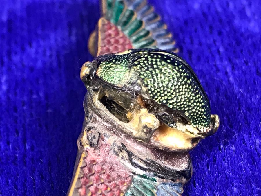 Vintage Egyptian Revival Real Scarab Beetle Brooch Pin [Photo 7]