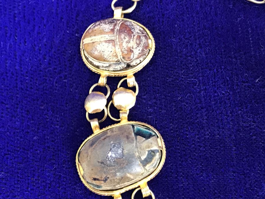 Vintage Carved Stone Egyptian Scarab Bracelet [Photo 10]