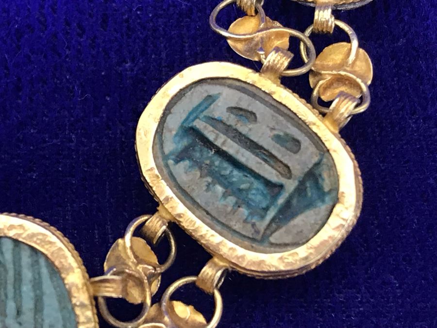 Vintage Carved Stone Egyptian Scarab Bracelet [Photo 18]