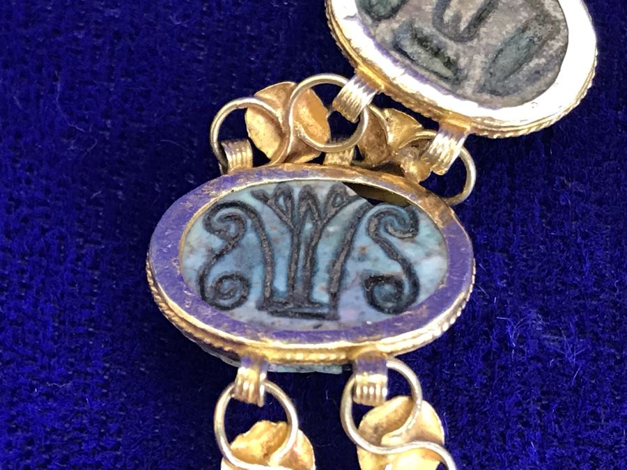 Vintage Carved Stone Egyptian Scarab Bracelet [Photo 14]