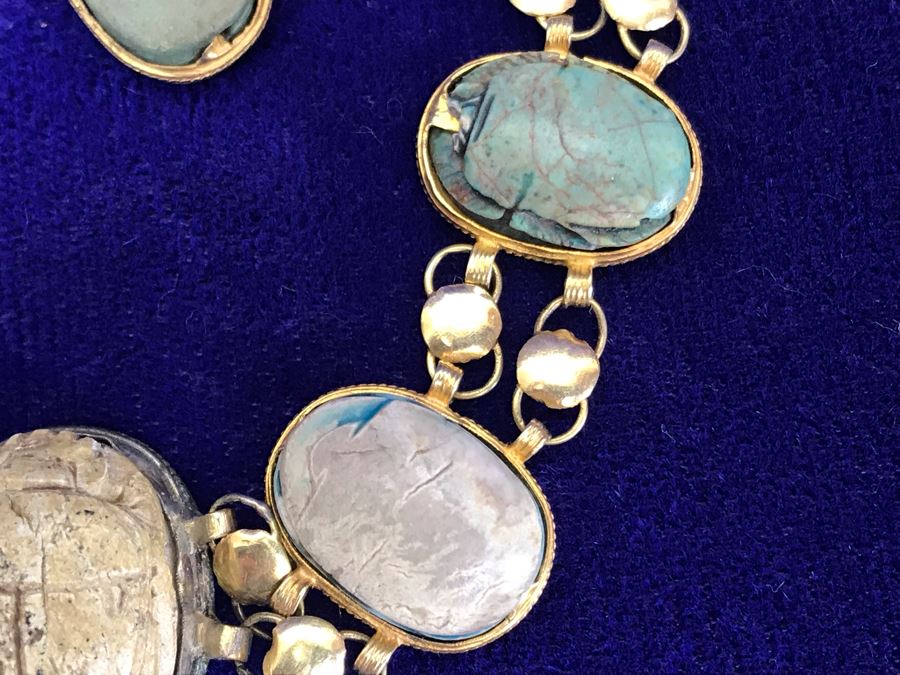 Vintage Carved Stone Egyptian Scarab Bracelet [Photo 8]