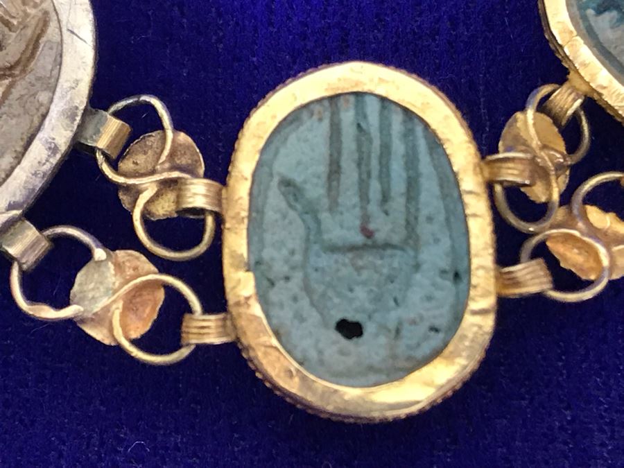 Vintage Carved Stone Egyptian Scarab Bracelet [Photo 17]