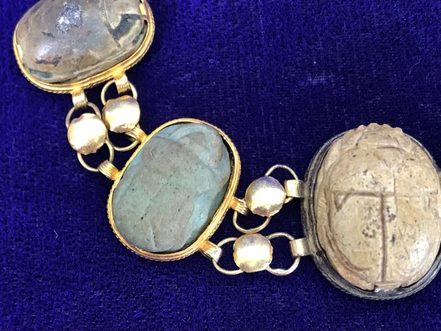 Vintage Carved Stone Egyptian Scarab Bracelet [Photo 11]