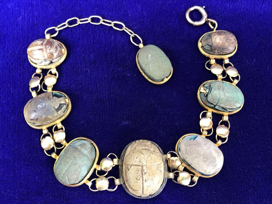 Vintage Carved Stone Egyptian Scarab Bracelet [Photo 5]