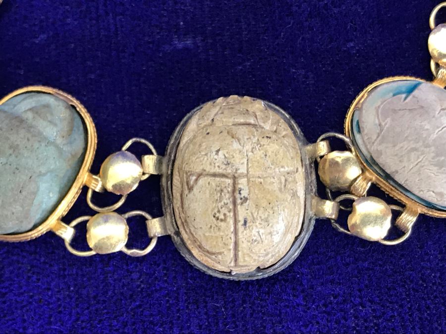 Vintage Carved Stone Egyptian Scarab Bracelet [Photo 7]