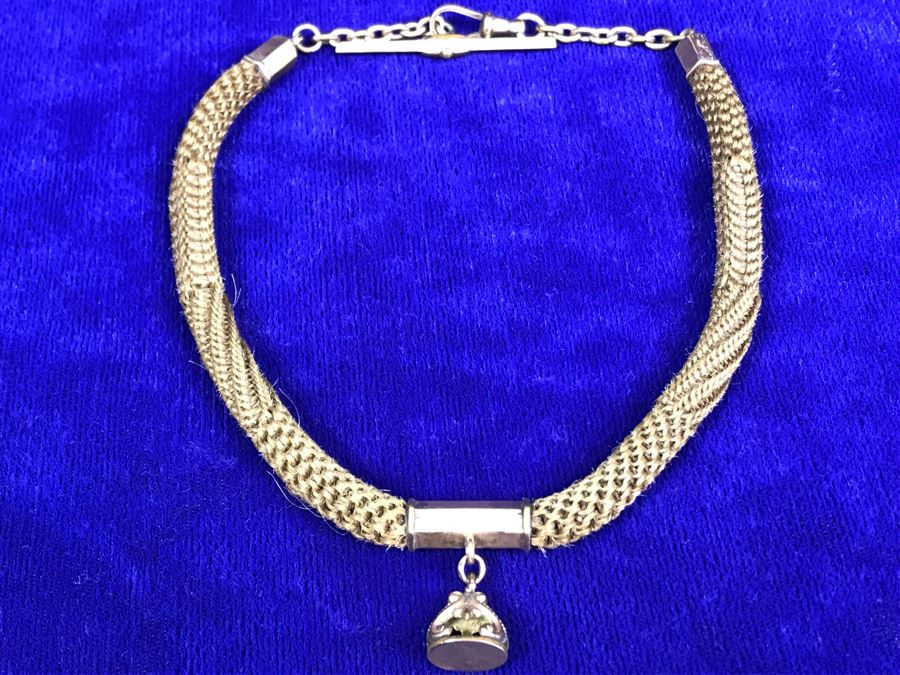 Vintage Braided Real Blonde Hair Necklace With Gold Tone Pendant 11”L [Photo 4]