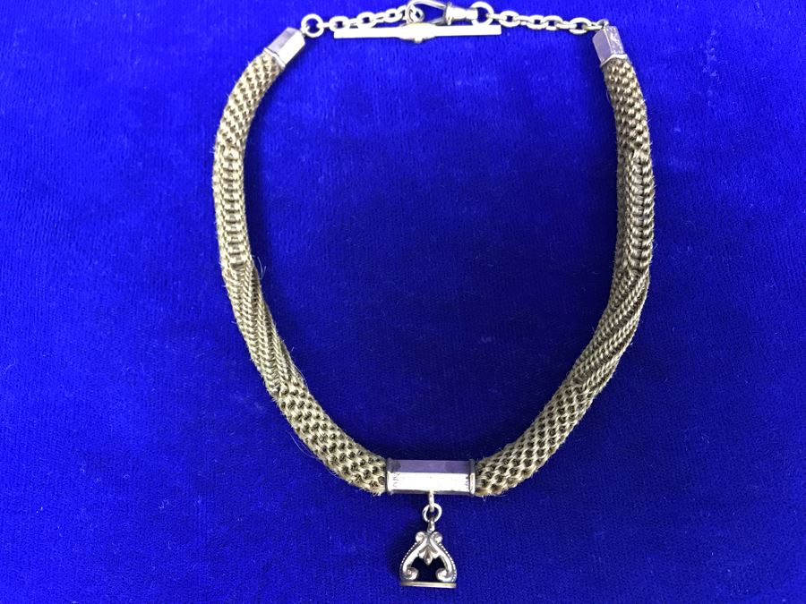 Vintage Braided Real Blonde Hair Necklace With Gold Tone Pendant 11”L [Photo 7]