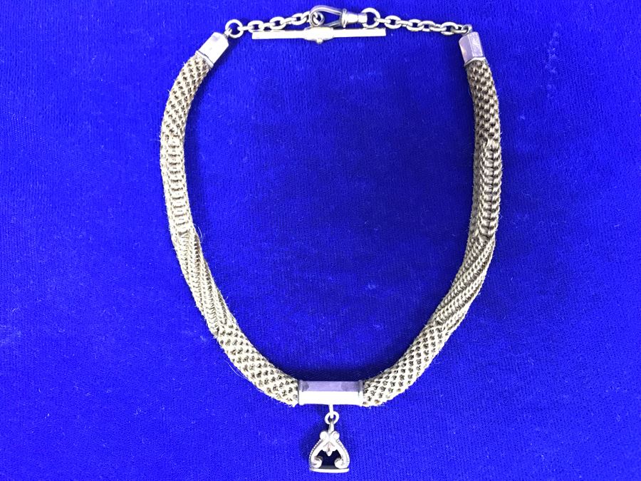 Vintage Braided Real Blonde Hair Necklace With Gold Tone Pendant 11”L [Photo 6]