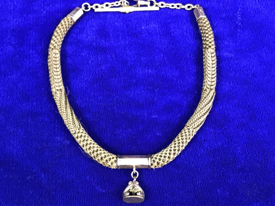 Vintage Braided Real Blonde Hair Necklace With Gold Tone Pendant 11”L [Photo 5]