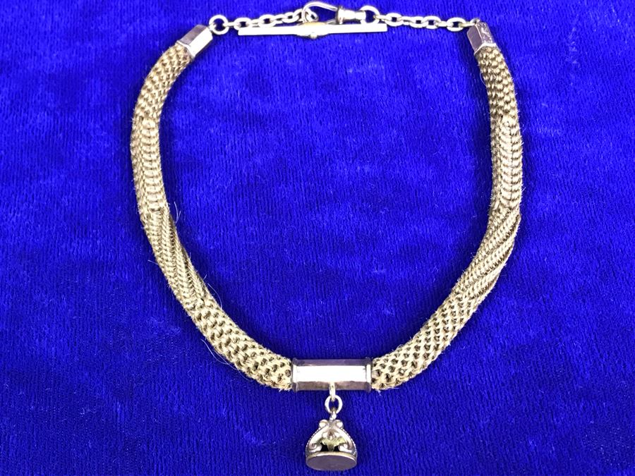 Vintage Braided Real Blonde Hair Necklace With Gold Tone Pendant 11”L [Photo 1]
