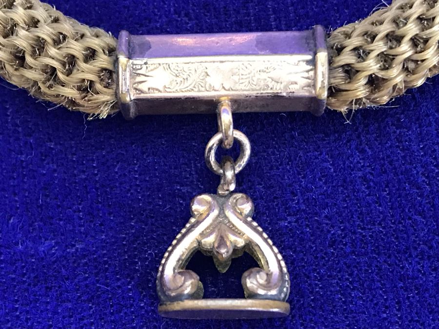 Vintage Braided Real Blonde Hair Necklace With Gold Tone Pendant 11”L [Photo 2]