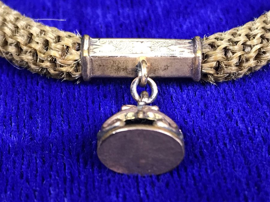 Vintage Braided Real Blonde Hair Necklace With Gold Tone Pendant 11”L [Photo 8]