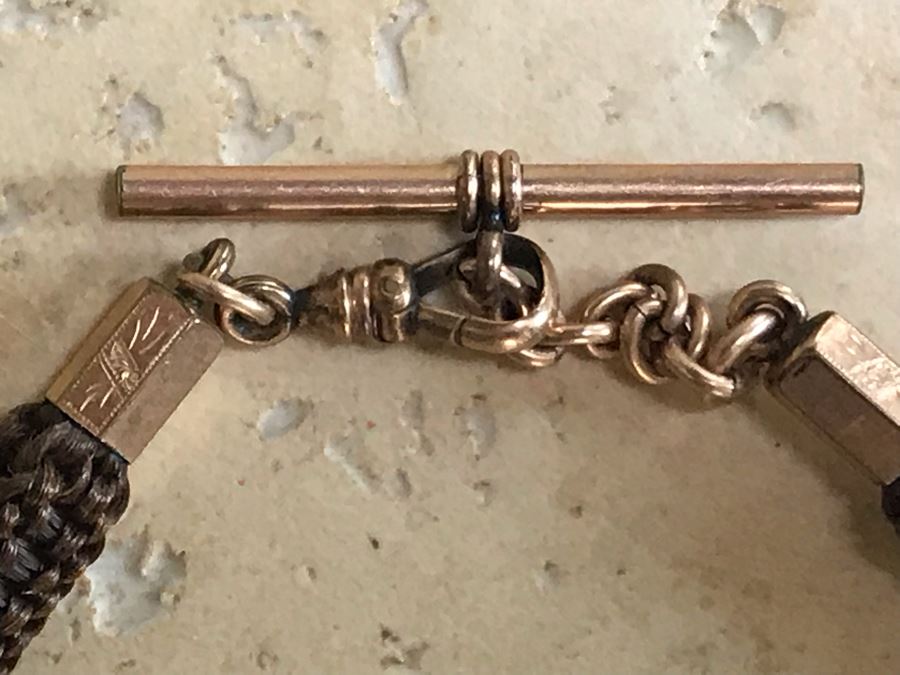 Vintage Braided Real Brown Hair Necklace With Gold Tone Locket Pendant 10”L [Photo 9]