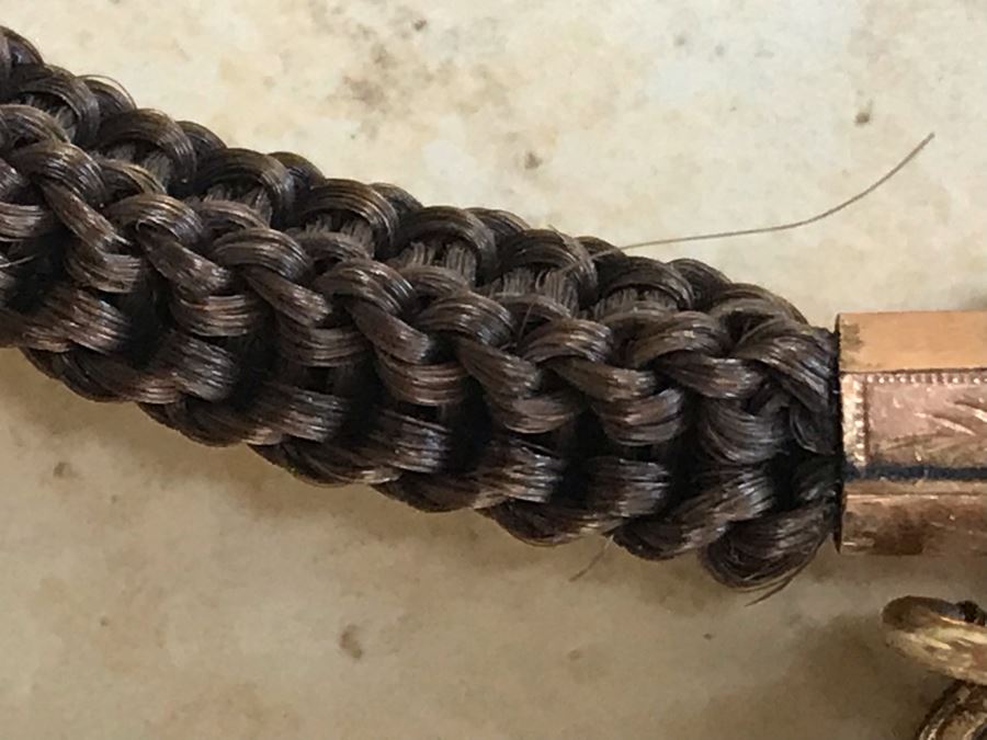 Vintage Braided Real Brown Hair Necklace With Gold Tone Locket Pendant 10”L [Photo 4]