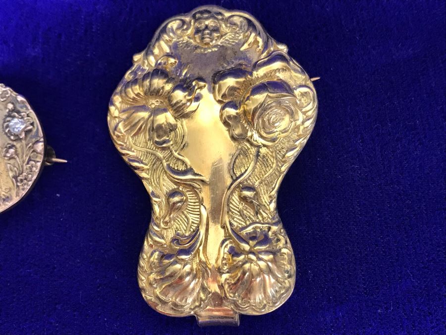 Pair Of Vintage Art Nouveau Brooches Pins [Photo 4]