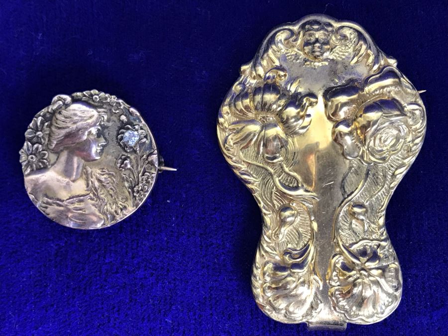 Pair Of Vintage Art Nouveau Brooches Pins [Photo 1]