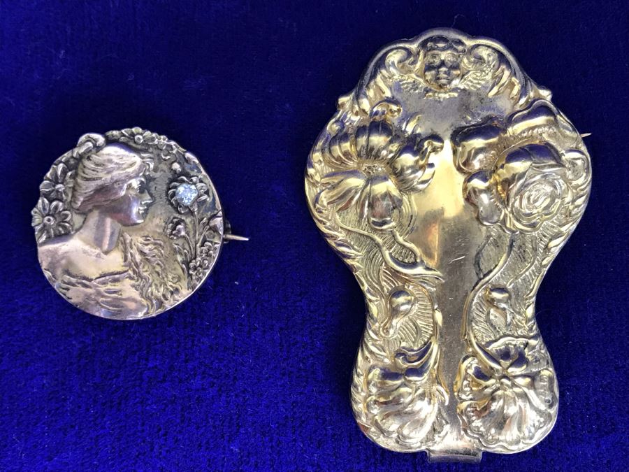 Pair Of Vintage Art Nouveau Brooches Pins [Photo 2]