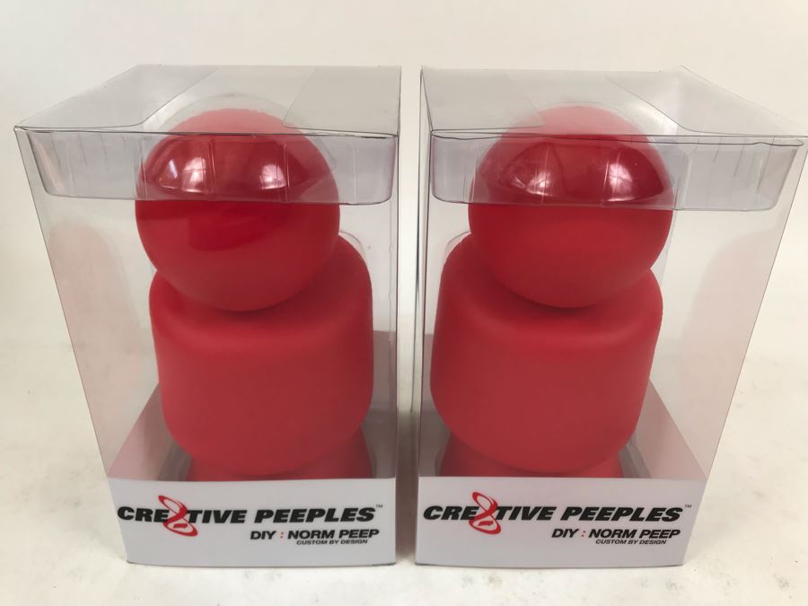 Pair Of 2004 Red Cre8tive Peeples DIY Norm Peep Custom By Design Vinyl Figures By By George! [Photo 2]