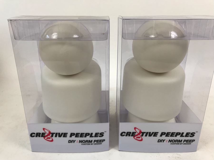 Pair Of 2004 White Cre8tive Peeples DIY Norm Peep Custom By Design Vinyl Figures By By George! [Photo 2]