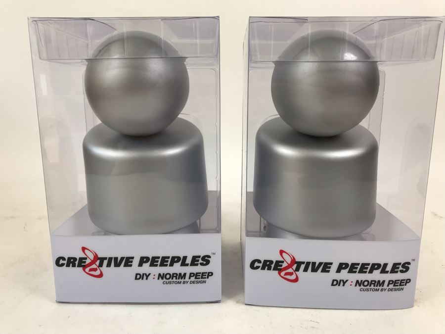 Pair Of 2004 Silver Cre8tive Peeples DIY Norm Peep Custom By Design Vinyl Figures By By George! [Photo 2]