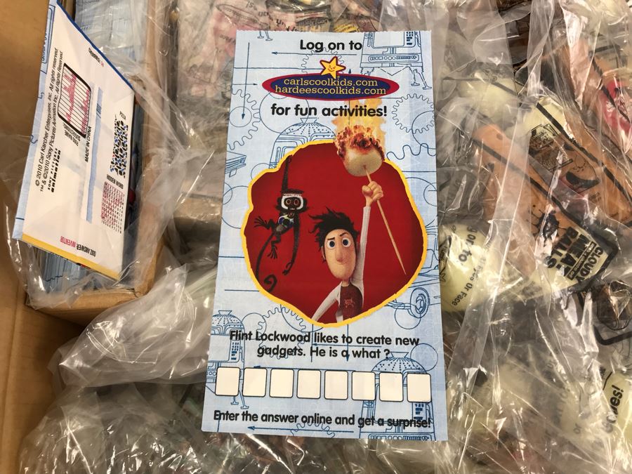 Box Loaded With Carl's Jr Cloudy With A Chance Of Meatballs Movie Promotional Happy Meal Toys - See Photos [Photo 5]