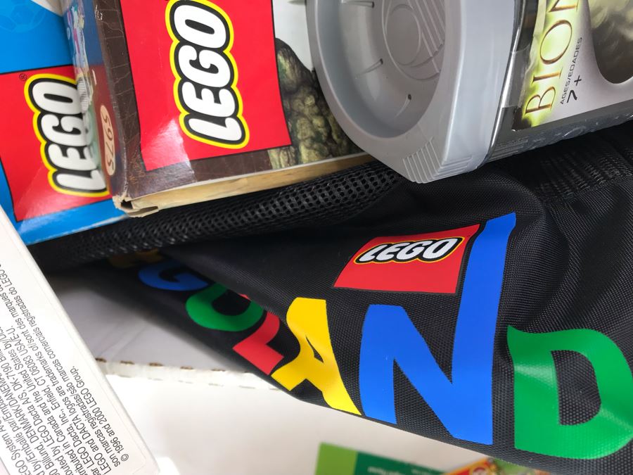 Box Filled With Various Opened LEGO Kits And Legoland Bag Not Sure If