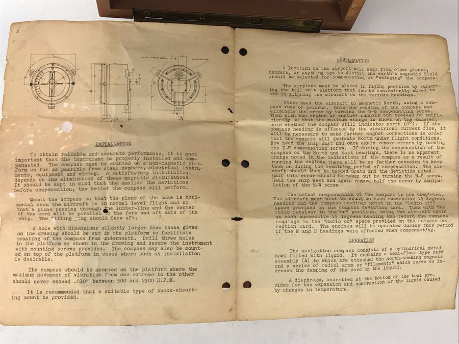 Vintage 1942 WWII Era Bendix Aviation Corporation Pioneer Instrument Navigation Compass - Long Period Bureau Of Aeronautics, U.S. NAVY Aircraft Compass With Wooden Case Box And Manual [Photo 10]