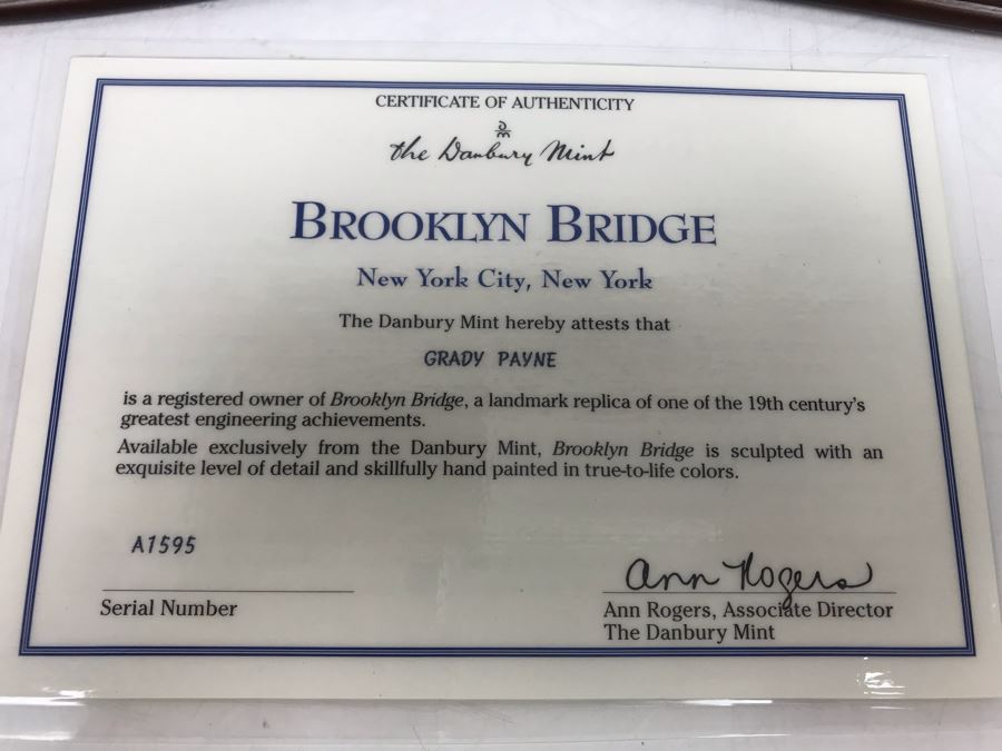 The Danbury Mint Brooklyn Bridge Landmark Sculpture New York City, New York With Box [Photo 8]