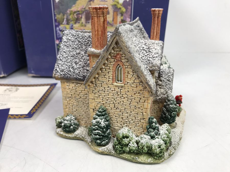 Pair Of Lilliput Lane Cottages 1995 'Gertrude's Garden' Retail $192 And 1997 'Christmas Party' With Boxes [Photo 13]