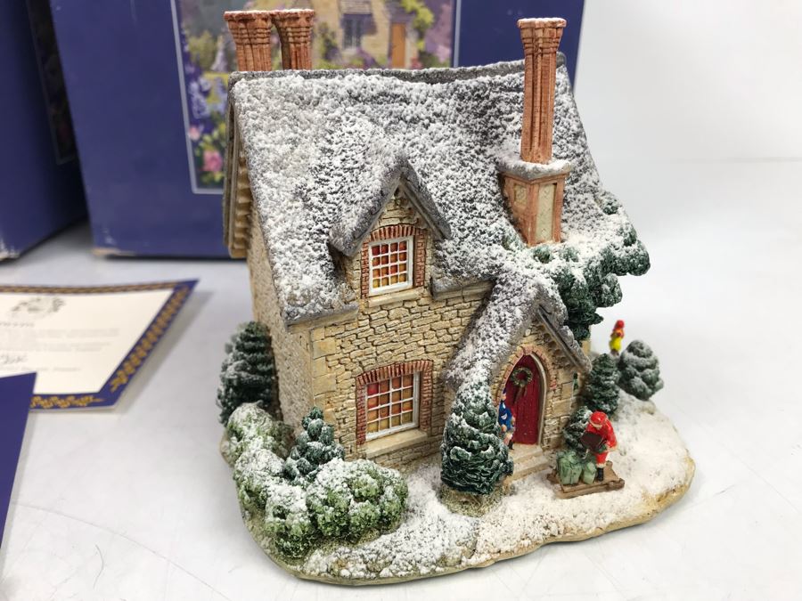 Pair Of Lilliput Lane Cottages 1995 'Gertrude's Garden' Retail $192 And 1997 'Christmas Party' With Boxes [Photo 14]