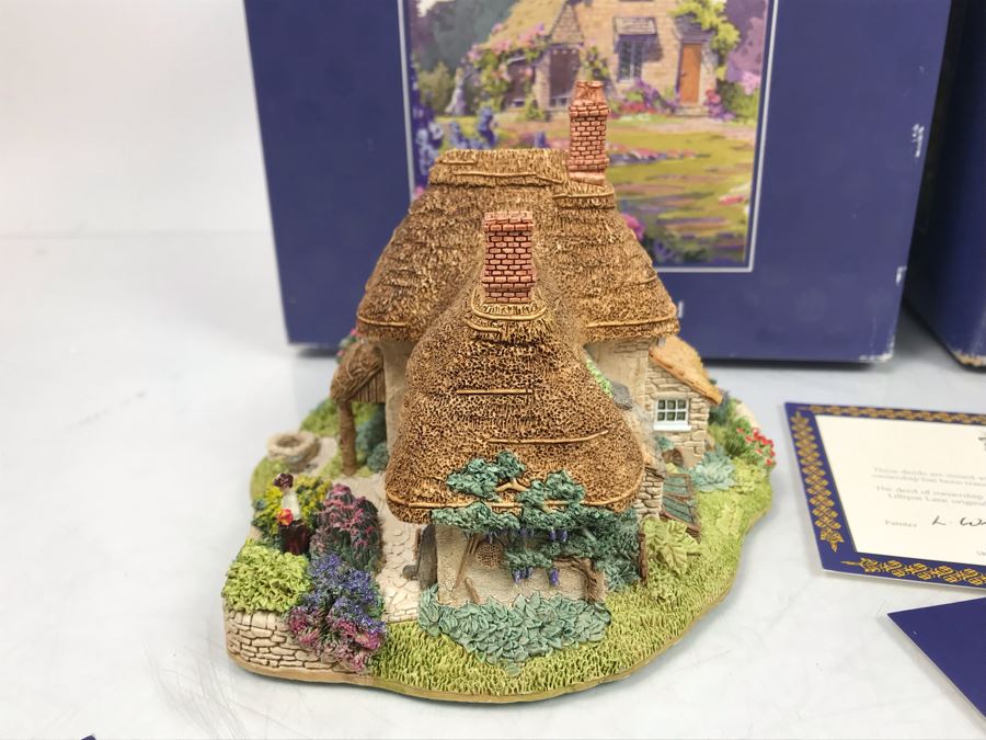 Pair Of Lilliput Lane Cottages 1995 'Gertrude's Garden' Retail $192 And 1997 'Christmas Party' With Boxes [Photo 4]