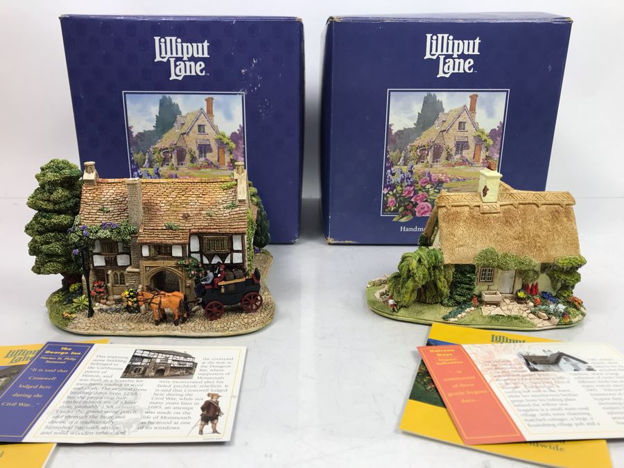 Pair Of Lilliput Lane Cottages 1997 'The George Inn' And 1997 'Halcyon Days' With Boxes [Photo 2]