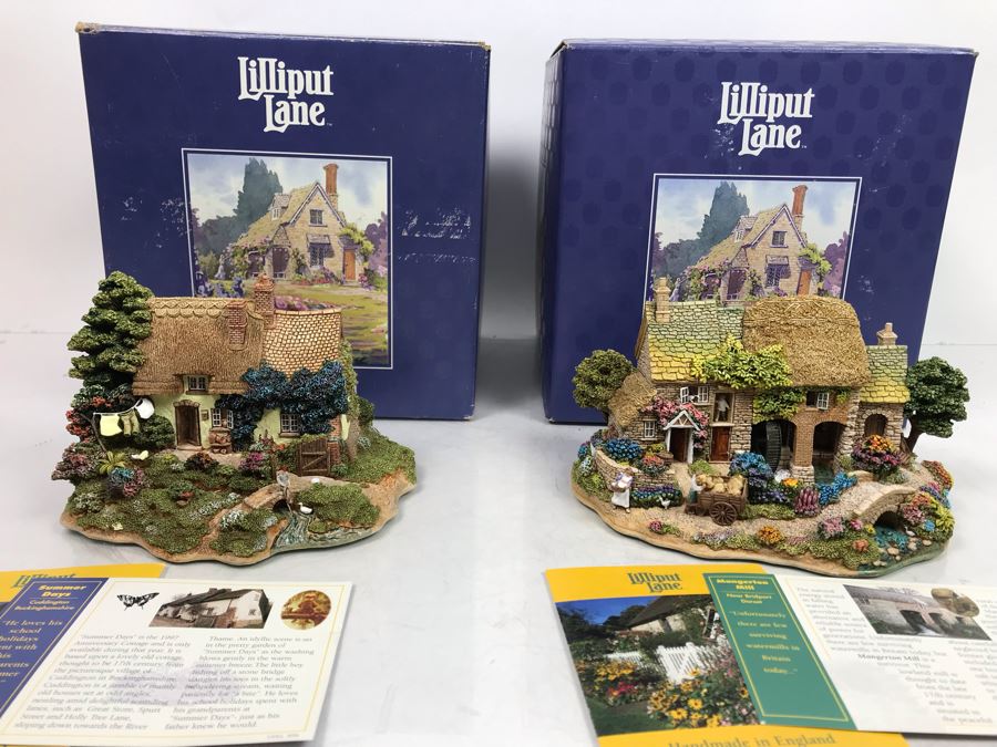 Pair Of Lilliput Lane Cottages 1997 'Mangerton Mill' And 1997 'Summer Days' With Boxes [Photo 1]