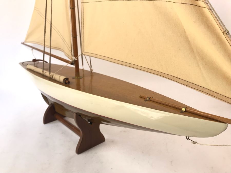 Large Wooden Sailboat Ship Model With Wooden Stand 40'W X 40'H [Photo 5]