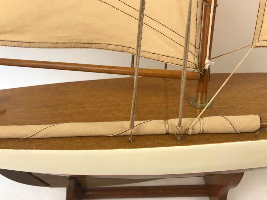 Large Wooden Sailboat Ship Model With Wooden Stand 40'W X 40'H [Photo 3]