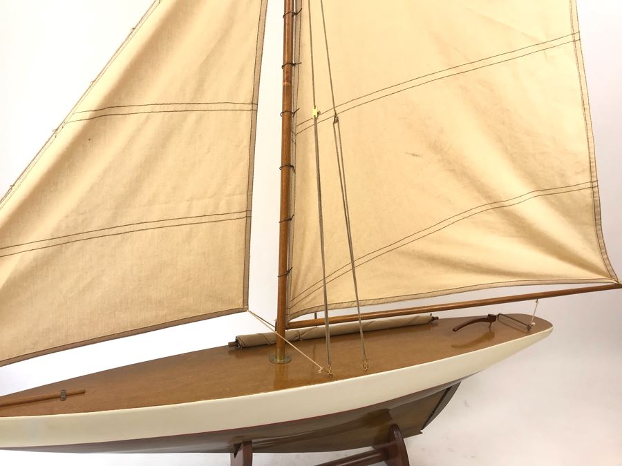 Large Wooden Sailboat Ship Model With Wooden Stand 40'W X 40'H [Photo 6]