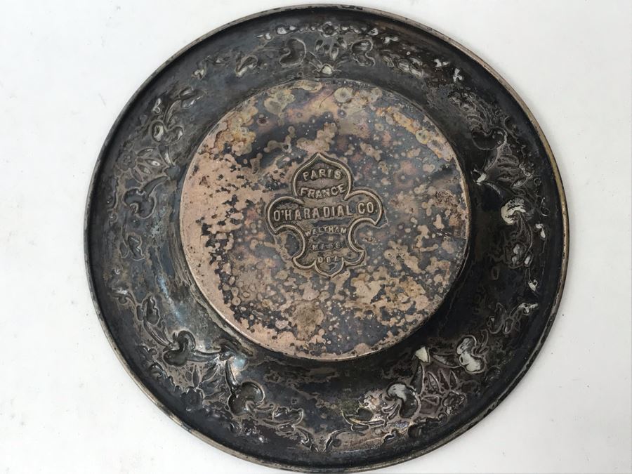 Vintage Paris France O'Hara Dial Co Waltham Mass Silverplate Tray Dish With Ship Painting Titled Souvenir United Fruit Co's S.S. Admiral Farragut Boston - Jamaica 4.25'R [Photo 6]