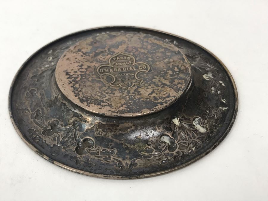 Vintage Paris France O'Hara Dial Co Waltham Mass Silverplate Tray Dish With Ship Painting Titled Souvenir United Fruit Co's S.S. Admiral Farragut Boston - Jamaica 4.25'R [Photo 8]