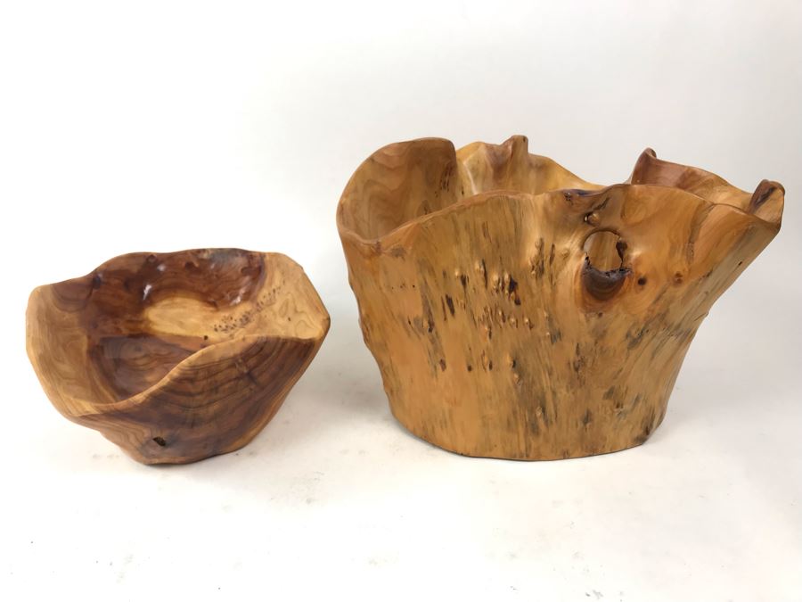 Pair Of Solid Wooden Root Bowls