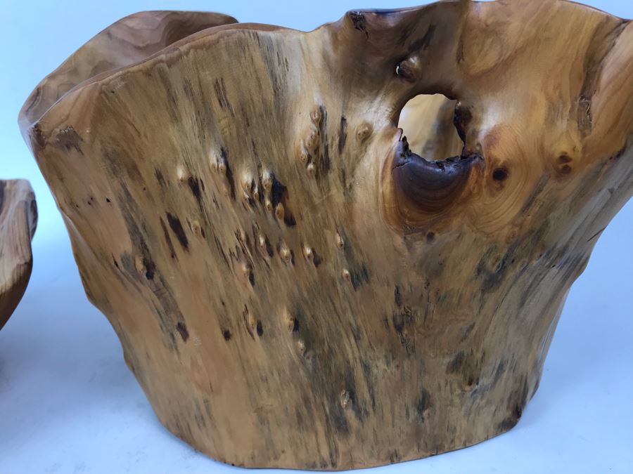 Pair Of Solid Wooden Root Bowls [Photo 4]