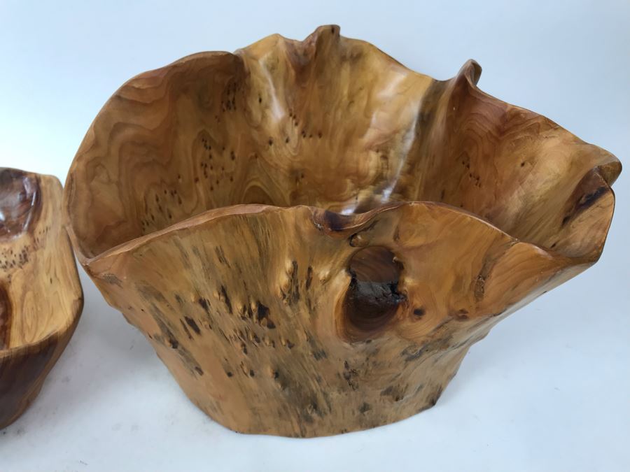 Pair Of Solid Wooden Root Bowls [Photo 2]