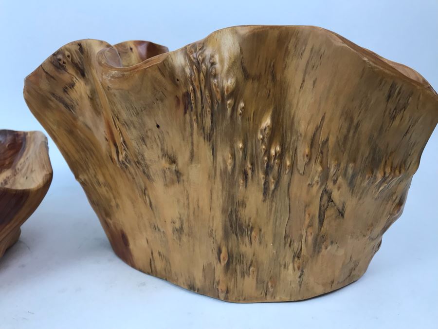 Pair Of Solid Wooden Root Bowls