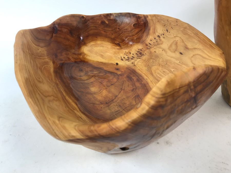 Pair Of Solid Wooden Root Bowls [Photo 7]