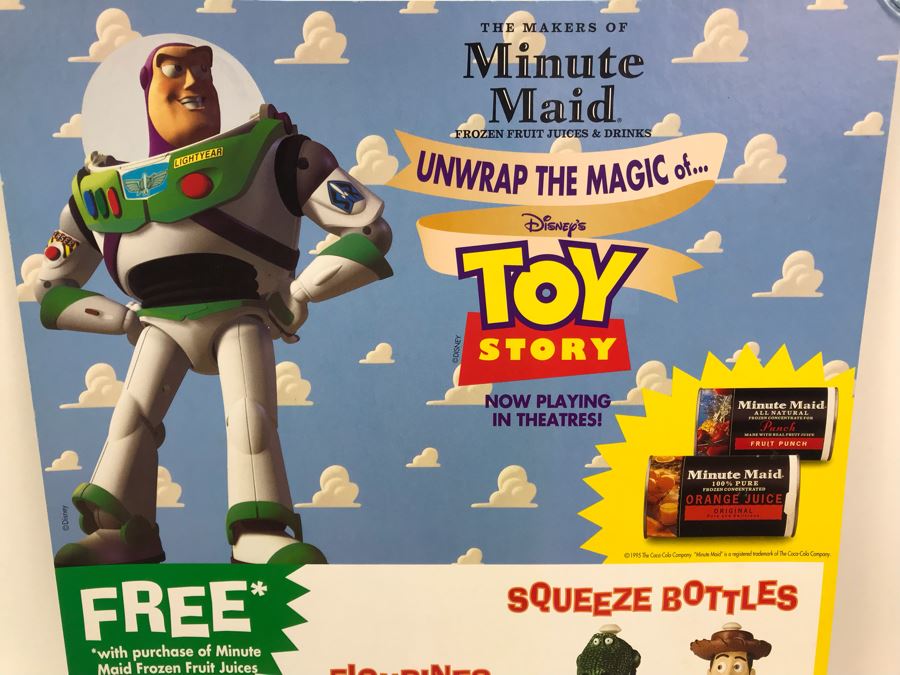Rare Minute Maid Disney's Toy Story 1 Movie Promotional Toys With In Store Cardboard Poster And One Of Each Product Including Woody Rex Squeeze Bottels, Woody Buzz Lightyear Figurines And Keychains [Photo 8]