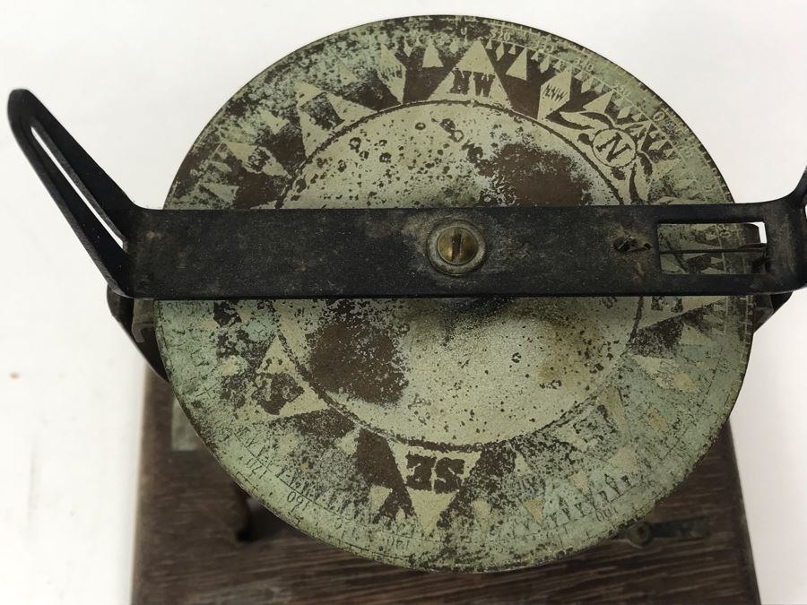 Vintage Nautical Compass Parts Sculpture On Wooden Base [Photo 3]