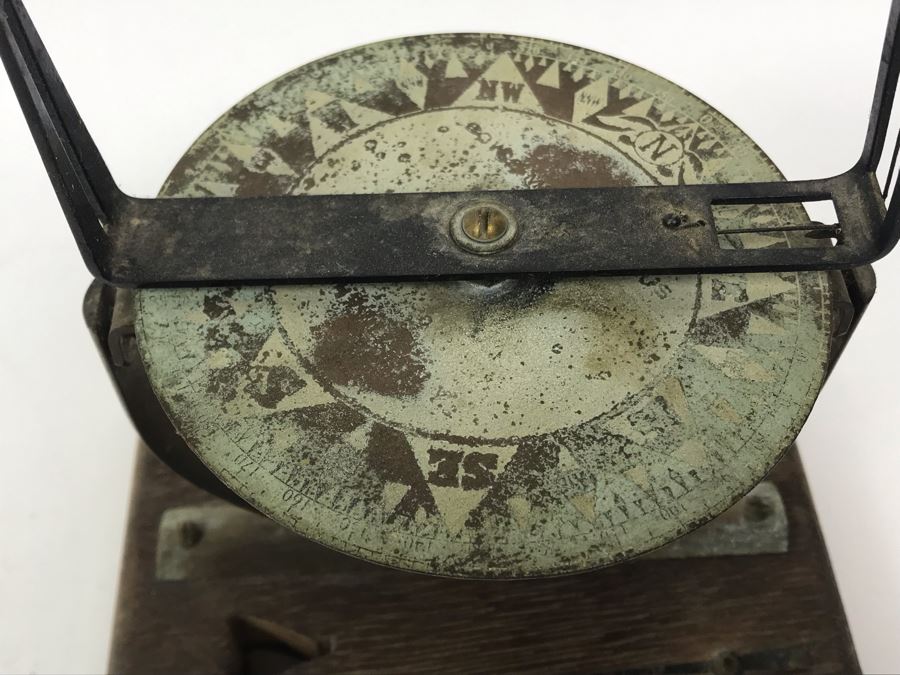 Vintage Nautical Compass Parts Sculpture On Wooden Base [Photo 2]