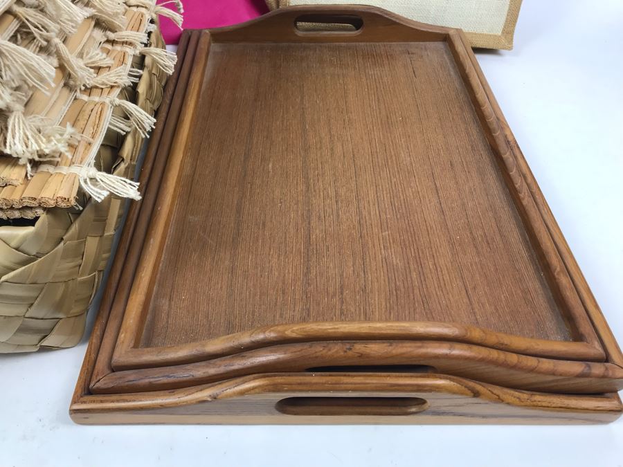 Various Placemats, Wooden Trays And Bags