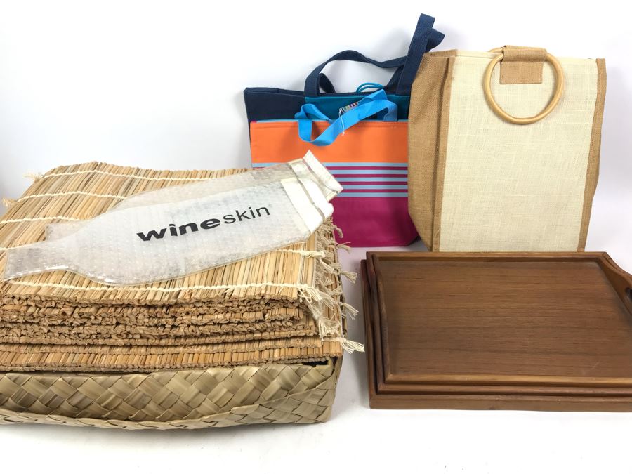 Various Placemats, Wooden Trays And Bags
