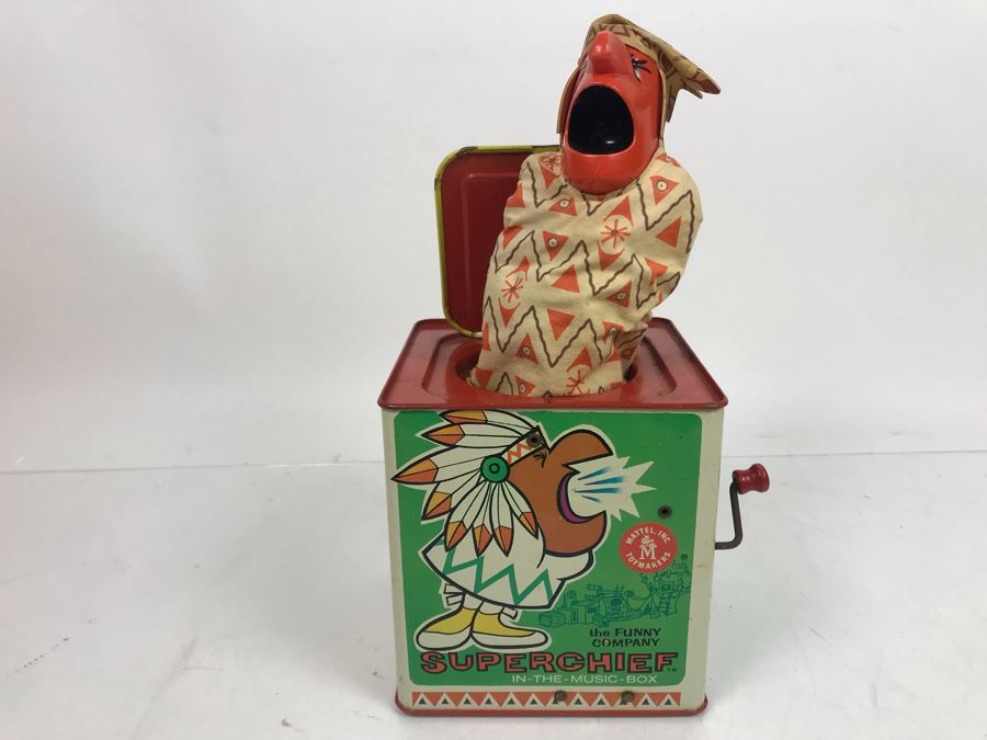 Vintage 1963 Mattel Superchief In-The-Music-Box Jack-In-The-Box Toy The Funny Company [Photo 15]